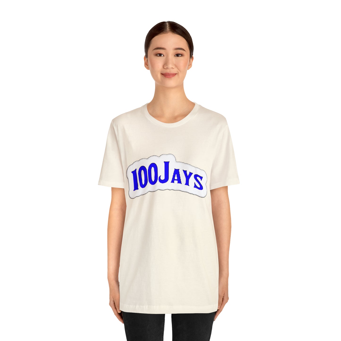 Camiseta de manga corta de jersey unisex blanca y azul clásica de 100 Jays 