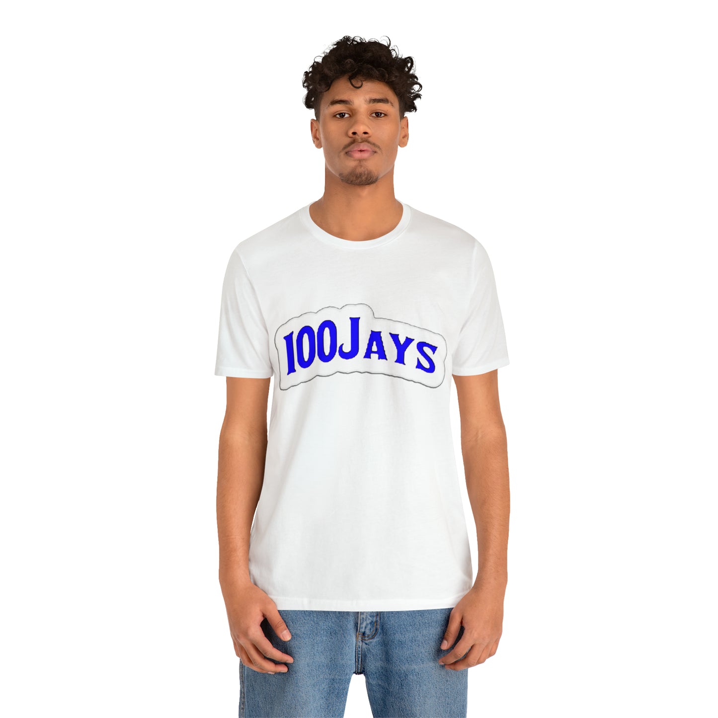 Camiseta de manga corta de jersey unisex blanca y azul clásica de 100 Jays 