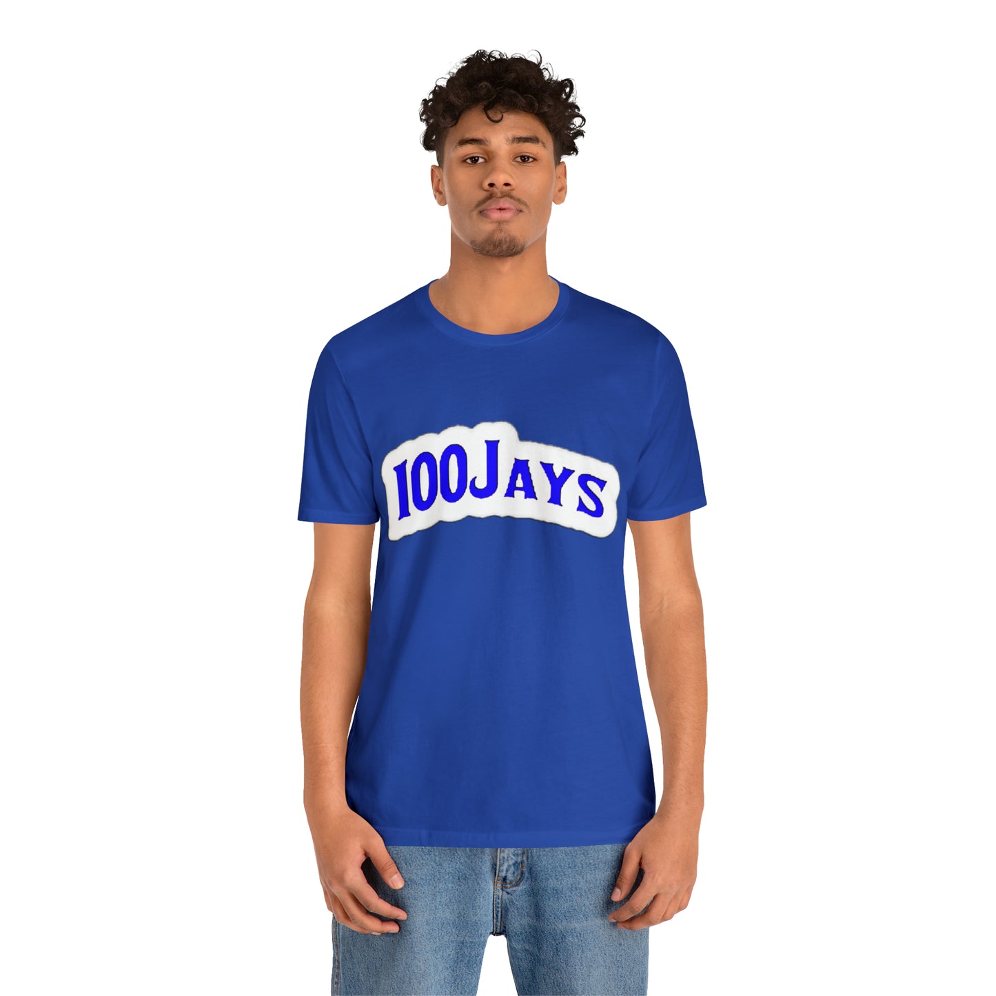 Camiseta de manga corta de jersey unisex blanca y azul clásica de 100 Jays 